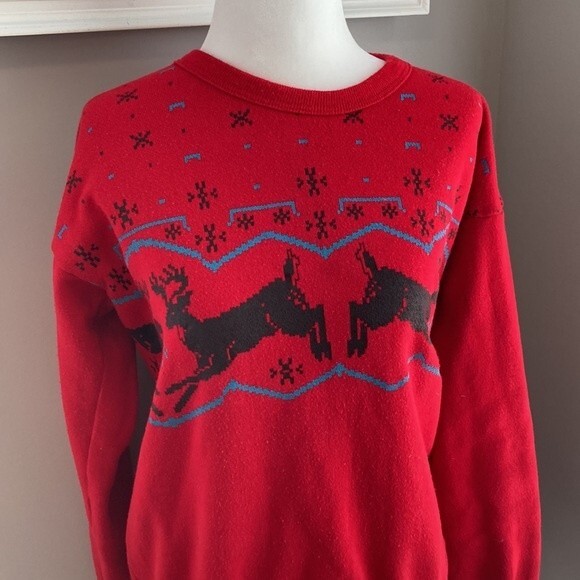 Vintage 90s Tultex Reindeer Christmas Sweatshirt Medium - Picture 3 of 8